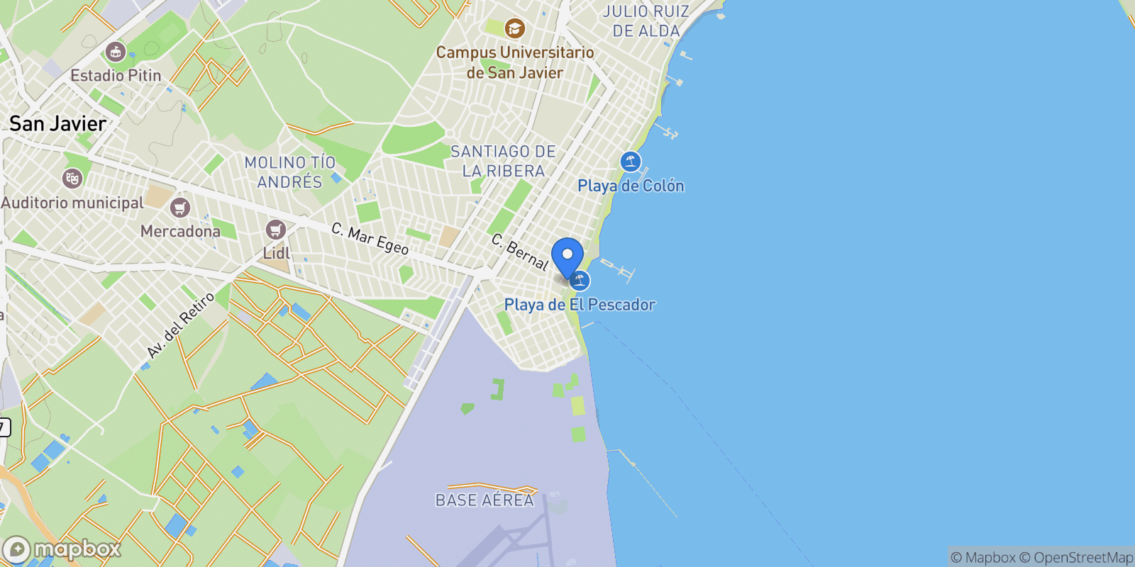 Map showing 9 Paseo Colón, San Javier, MC 30720, Santiago de la Ribera, San Javier, Region of Murcia.
