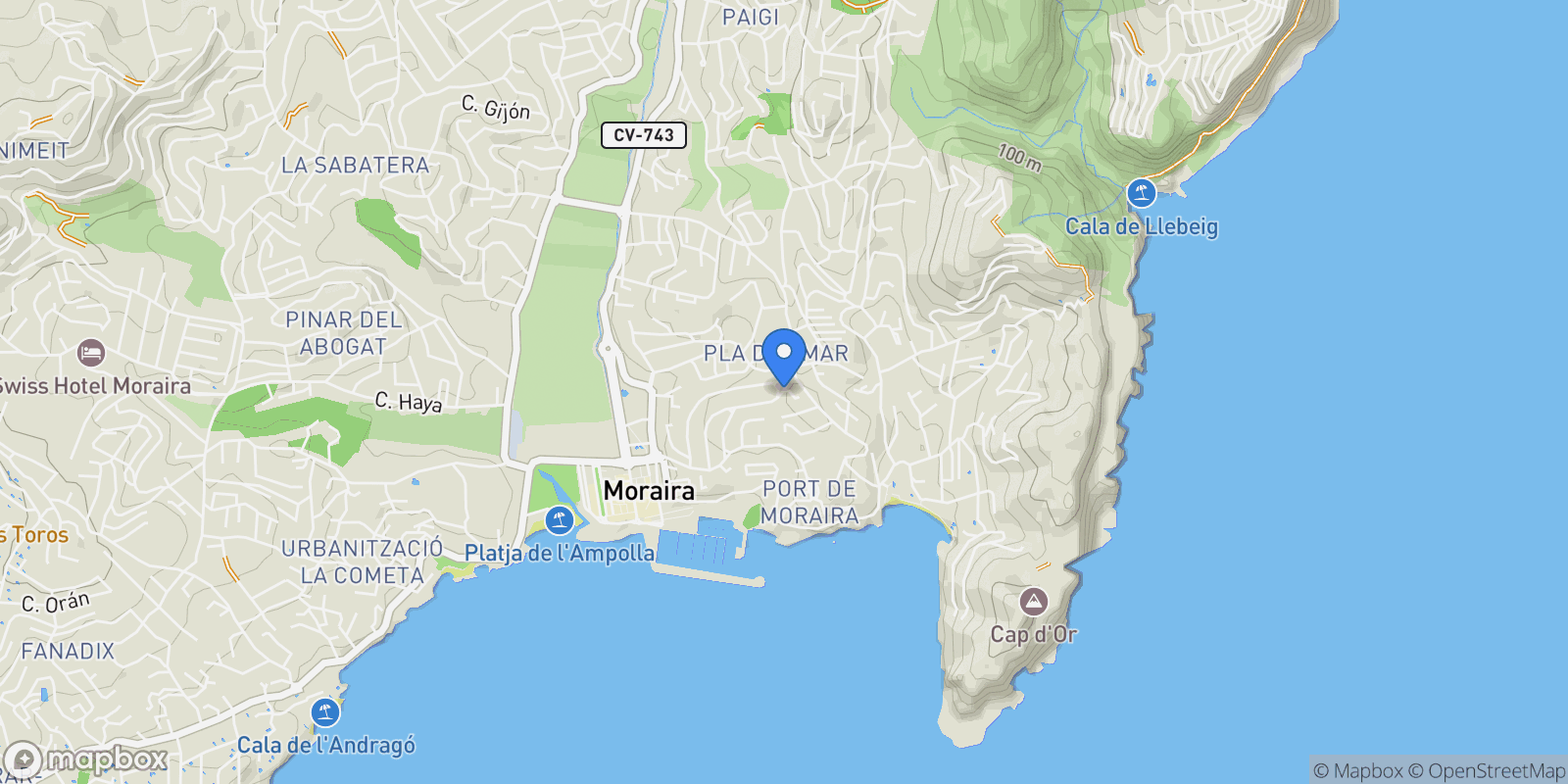 Map showing 14 Calle Gavilán, Teulada, VC 03725, Moraira, Teulada, Valencian Community.