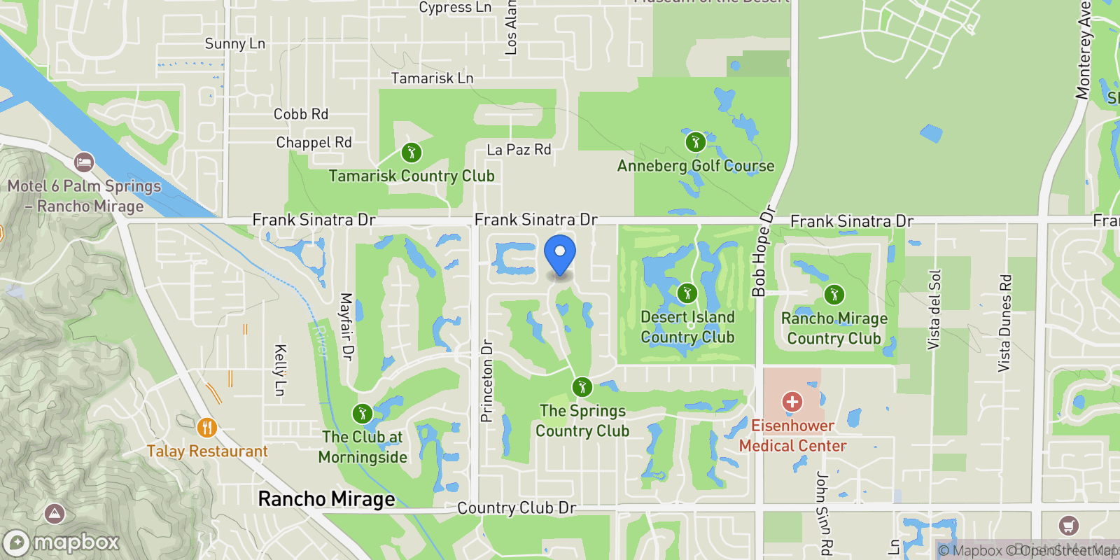 Map showing 132 Columbia Drive , Rancho Mirage, CA 92270, Rancho Mirage, California, United States.