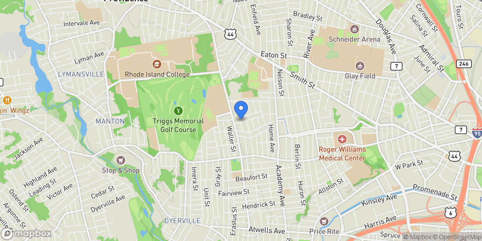 Map showing 119 Farm Street, Providence, Rhode Island, United States.