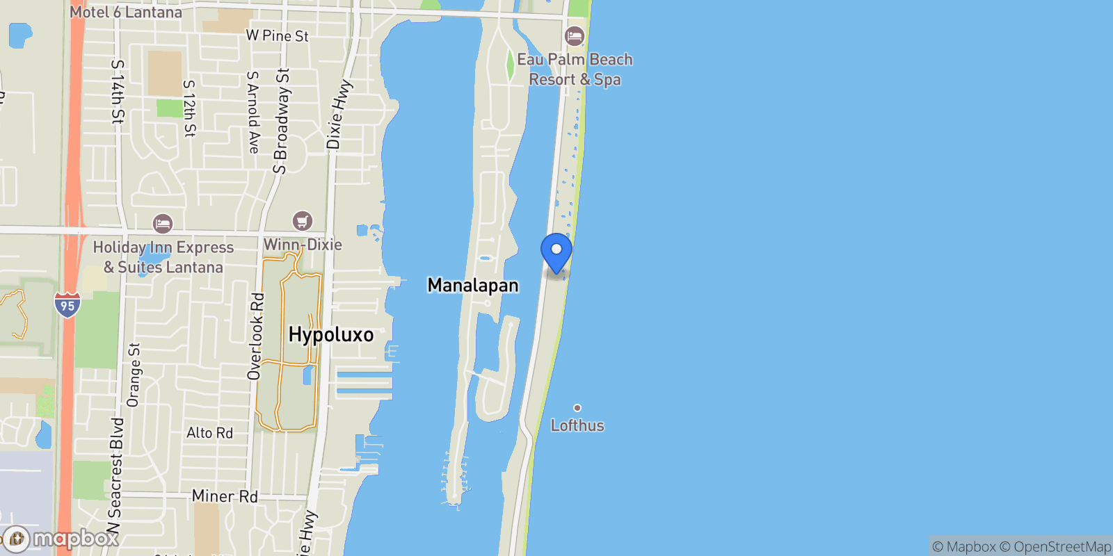 Map showing 1120 S Ocean Boulevard, Manalapan, Florida, United States.
