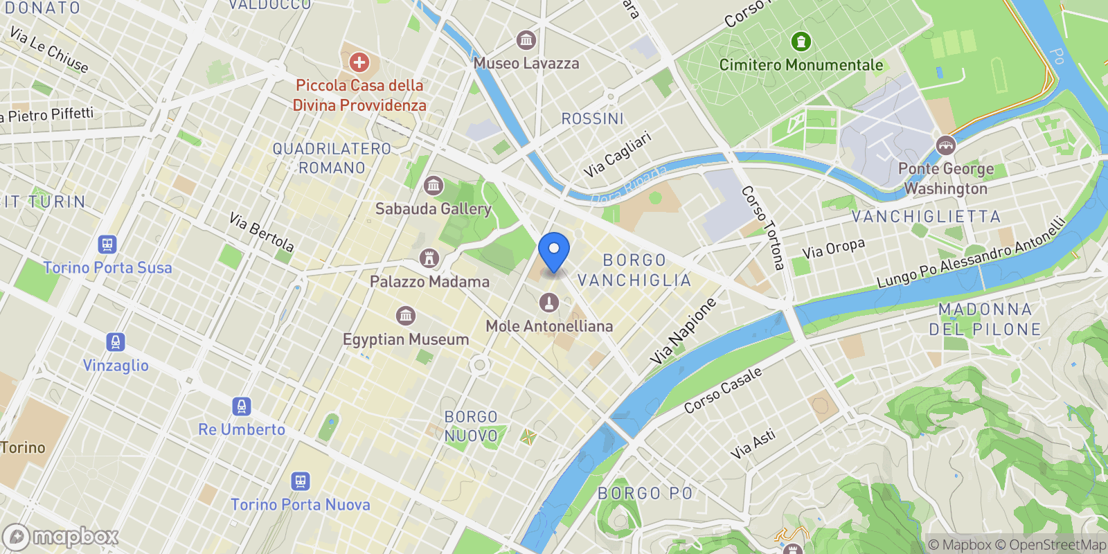 Map showing Torino Via Montebello 21, Turin, Piedmont, Italy.