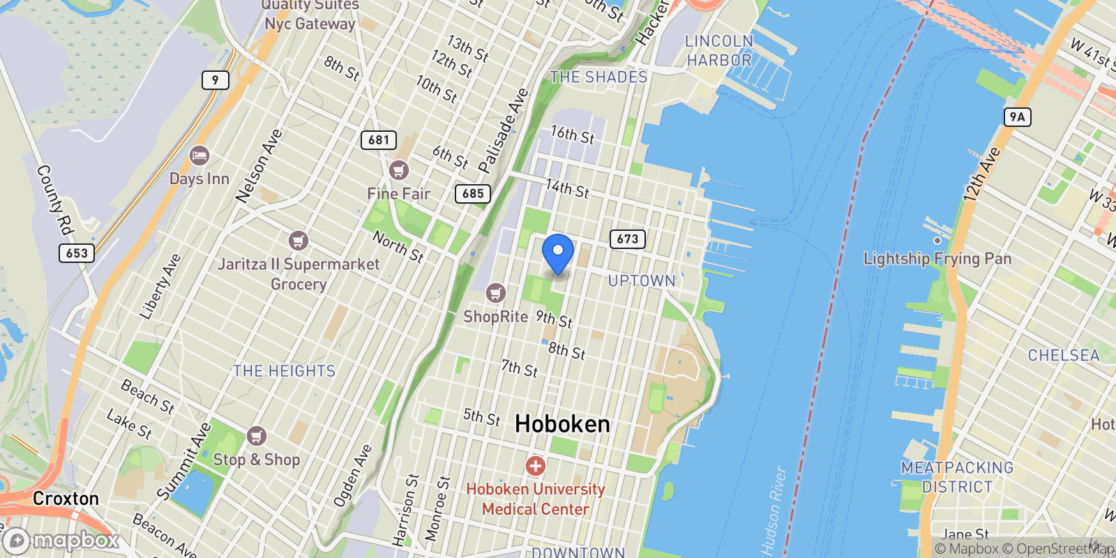 Map showing 1015 Grand Street Apt 5F, Hoboken, NJ 07030, Hoboken, New Jersey, United States.