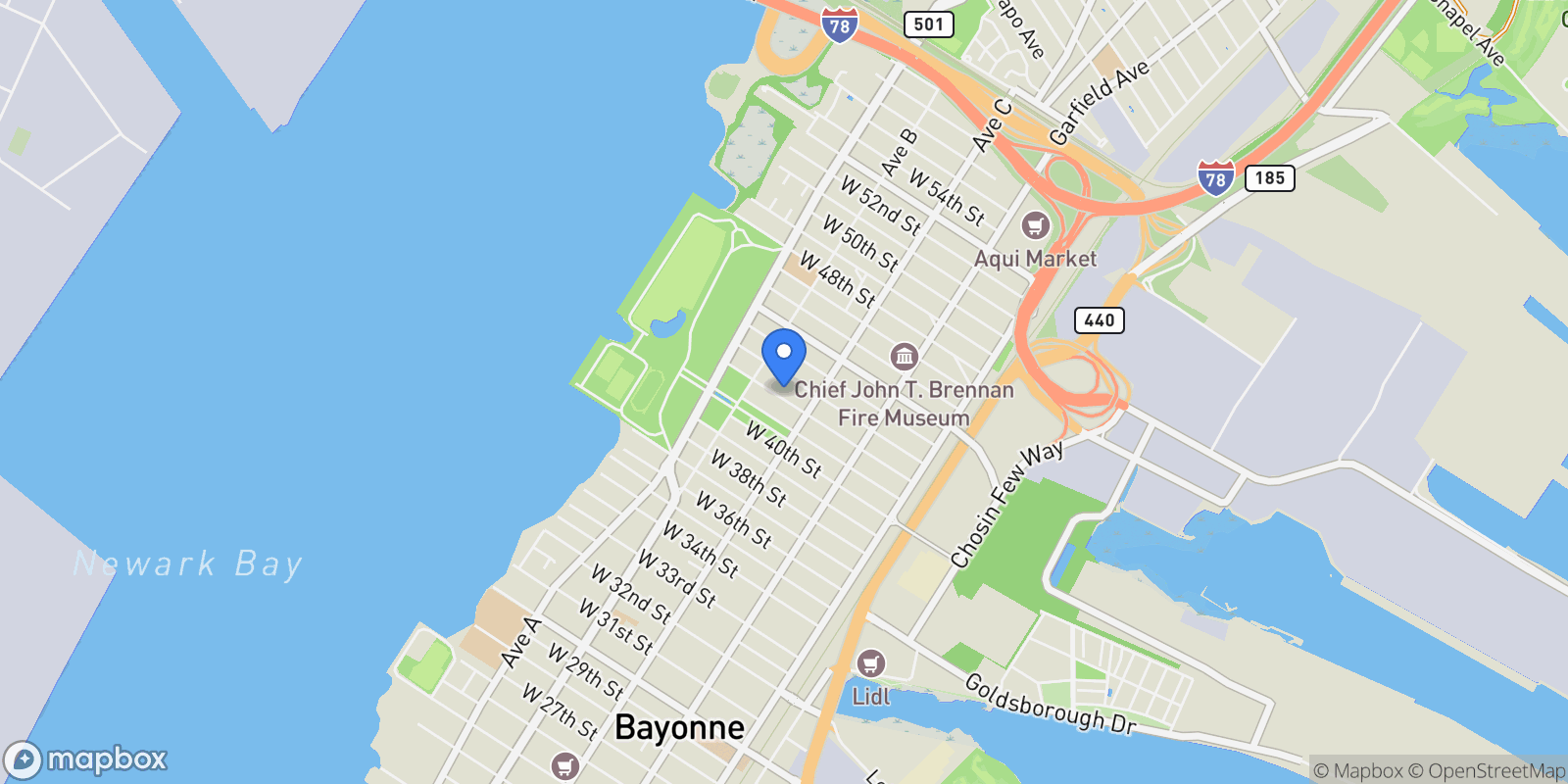 Map showing 83 West 42nd Street , Bayonne, NJ 07002, Bayonne, New Jersey, United States.