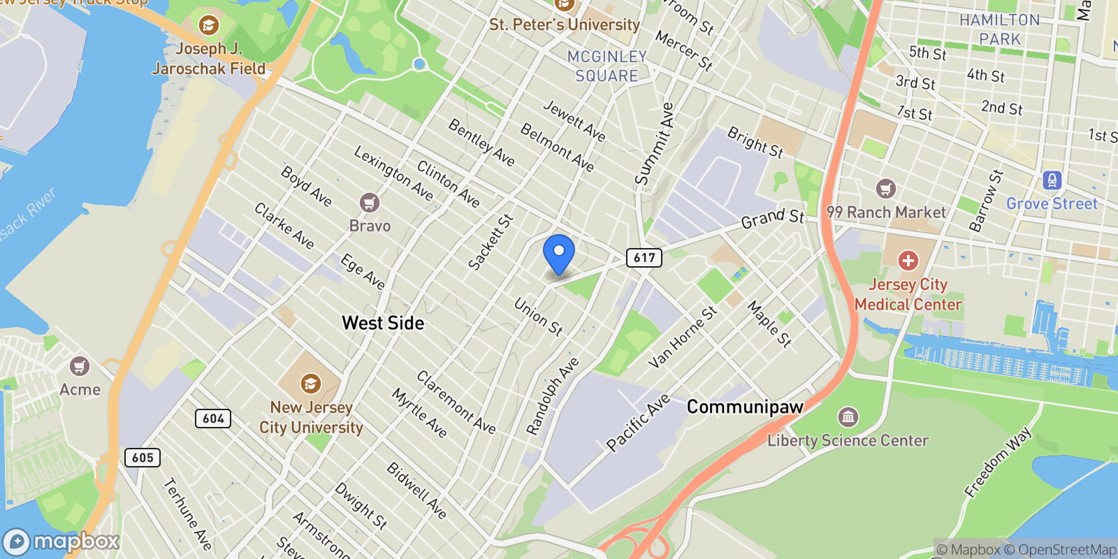 Map showing 824 Grand Street , Jersey City, NJ 07304, Jersey City, New Jersey, United States.