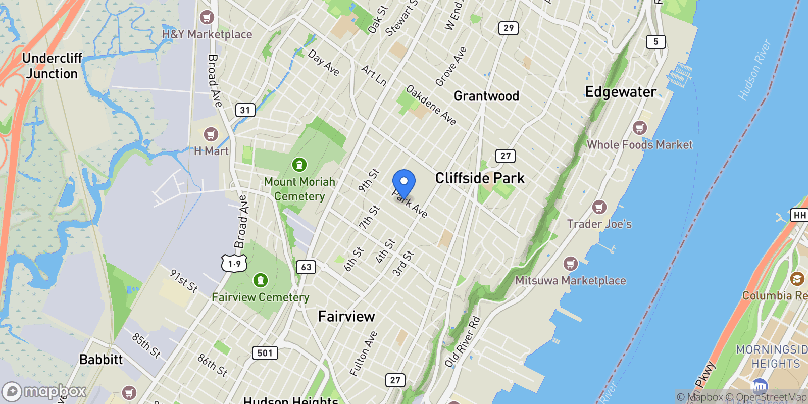 Map showing 386A Park Ave Unit# #A, Fairview, NJ 07022, Fairview, New Jersey, United States.