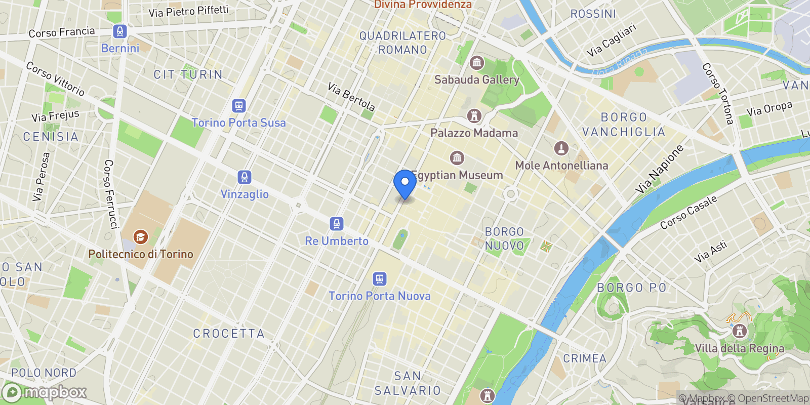 Map showing Torino Via Bruno Buozzi 2, Turin, Piedmont, Italy.
