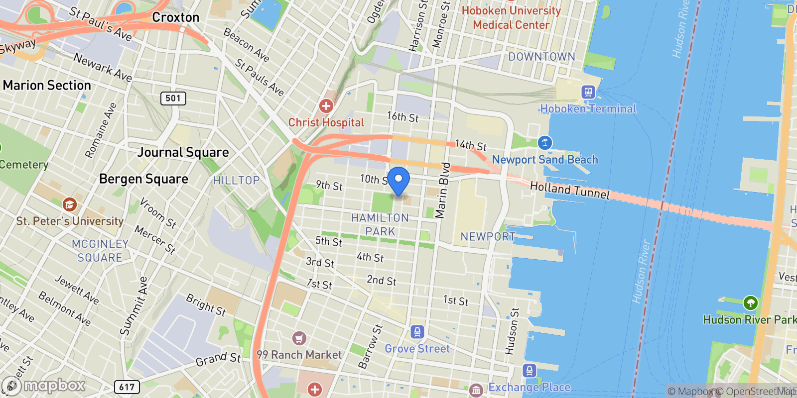 Map showing 232 Pavonia Ave Unit# 517, Jc, Downtown, NJ 07302, Jersey City, New Jersey, United States.