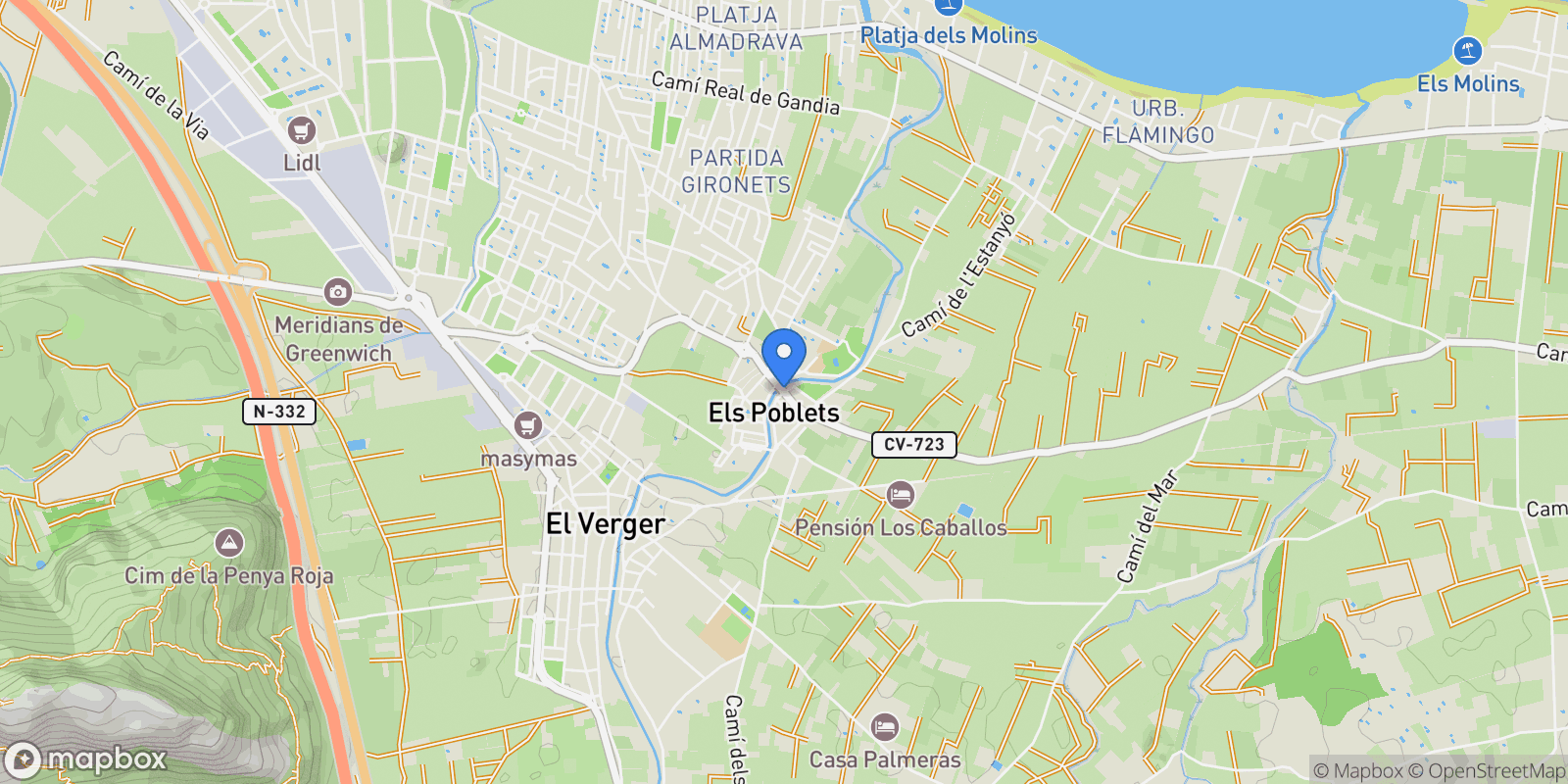 Map showing els Poblets, Valencian Community, Spain.