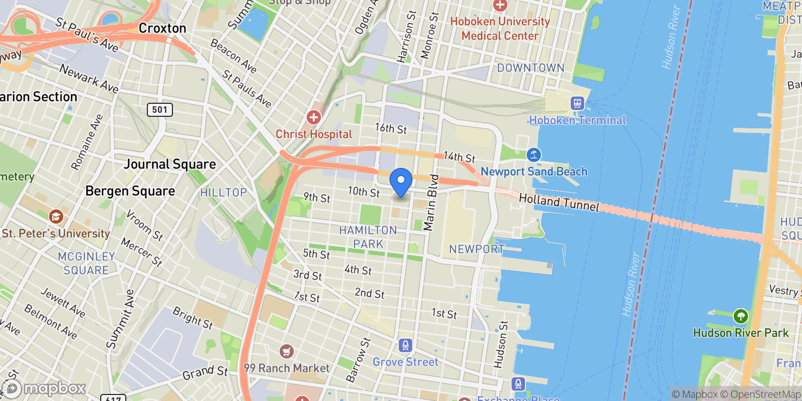 Map showing 205 10th Street  #8W , Jersey City, NJ 07302, Jersey City, New Jersey, United States.