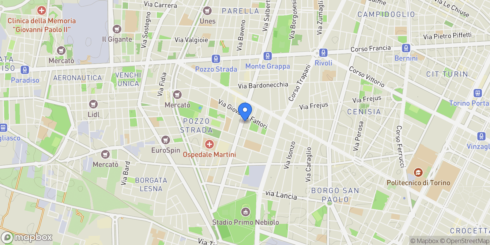 Map showing Torino Corso Monte Cucco 73, Turin, Piedmont, Italy.