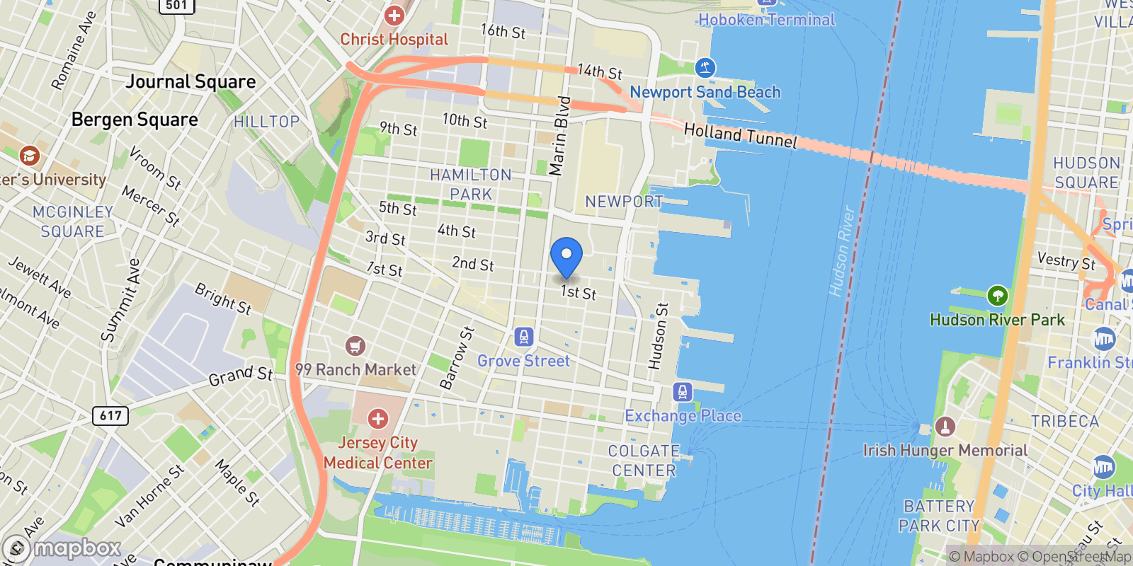 Map showing 144 1st Street  #4A , Jersey City, NJ 07302, Jersey City, New Jersey, United States.