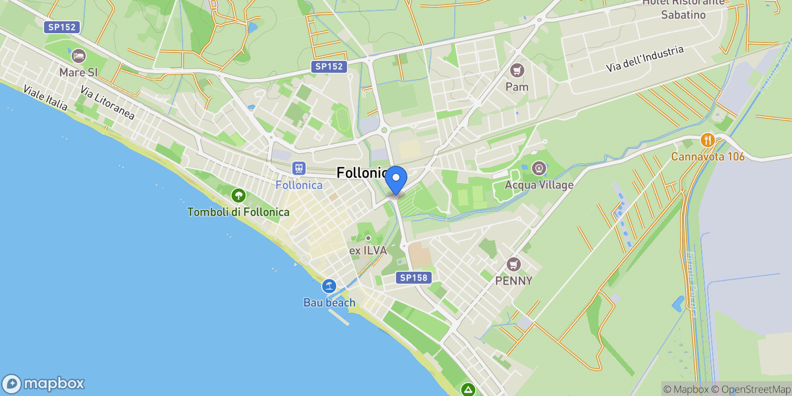 Map showing 58022 Follonica, Province of Grosseto, Italy, Follonica, Tuscany, Italy.