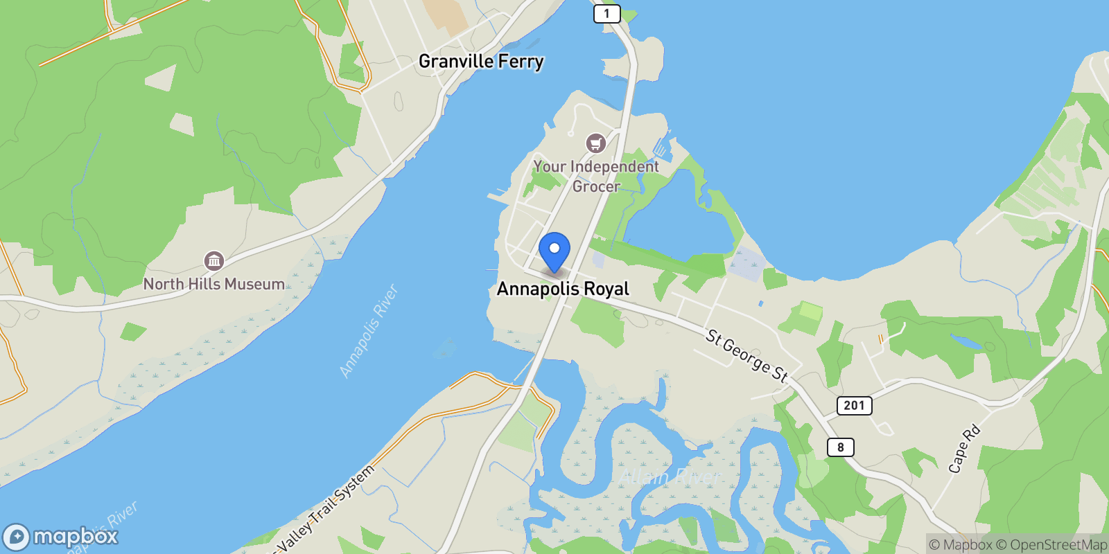 Map showing 358-360 St George Street, Annapolis Royal, Nova Scotia, Canada.