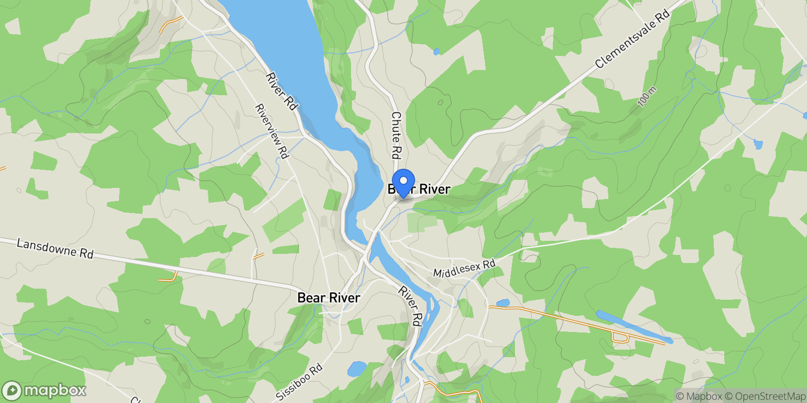 Map showing 1940 Clementsvale Road, Bear River, Nova Scotia, Canada.