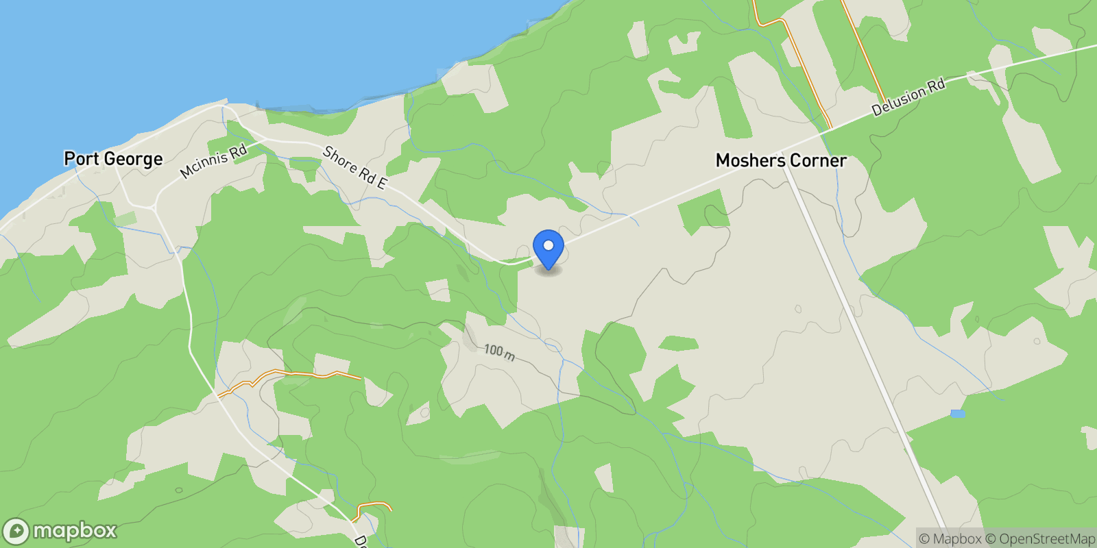 Map showing 12812 Shore Road, Moshers Corner, Nova Scotia, Canada.