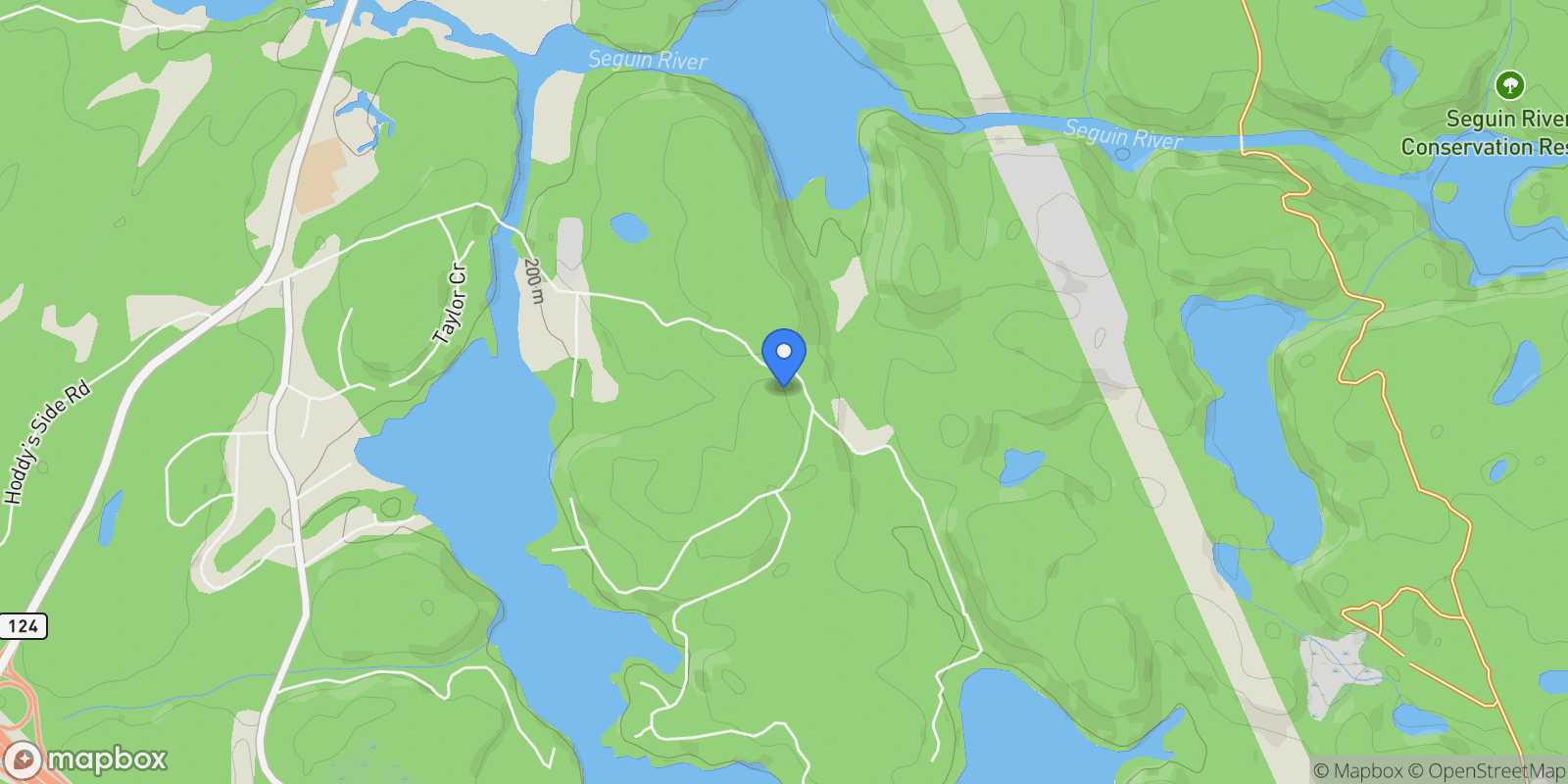 Map showing LOT 57 BURNSIDE BRIDGE Road, McDougall, Ontario, Canada.