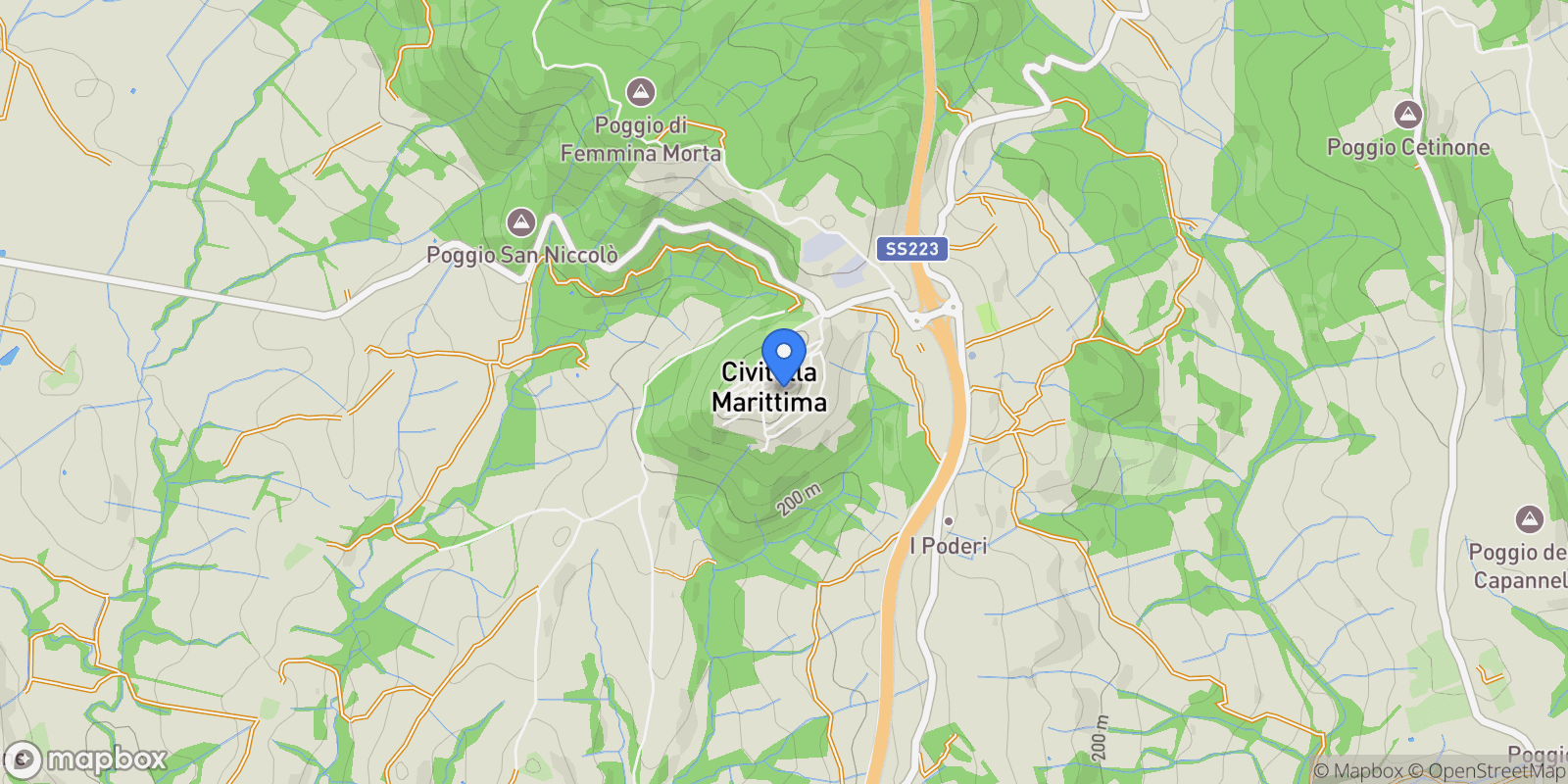 Map showing 58045 Civitella Paganico, Province of Grosseto, Italy, Civitella Marittima, Tuscany, Italy.