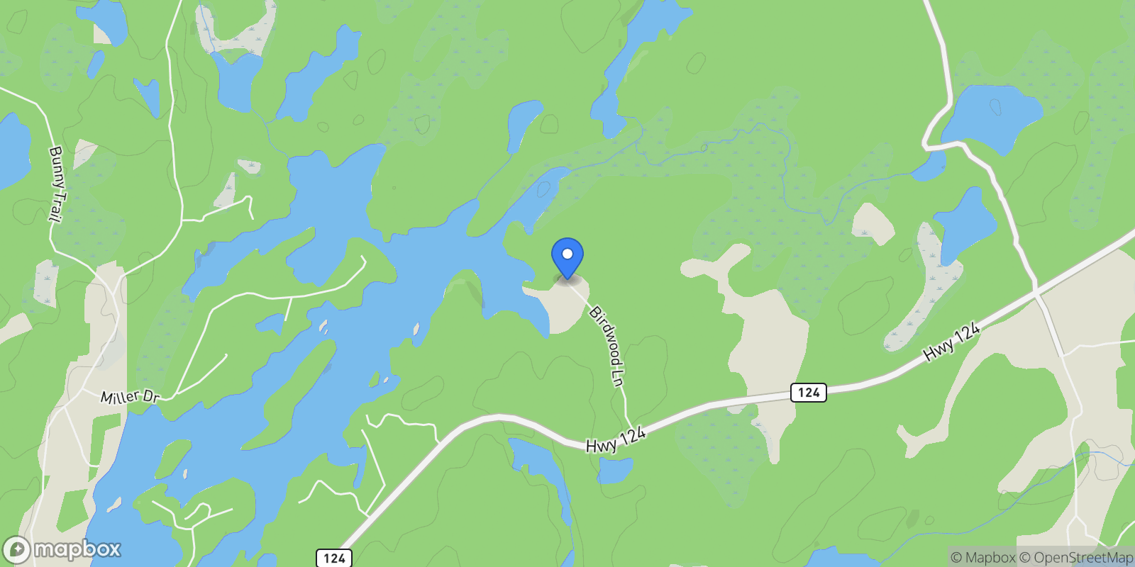 Map showing 53 Birdwood Lane, McDougall, Ontario, Canada.