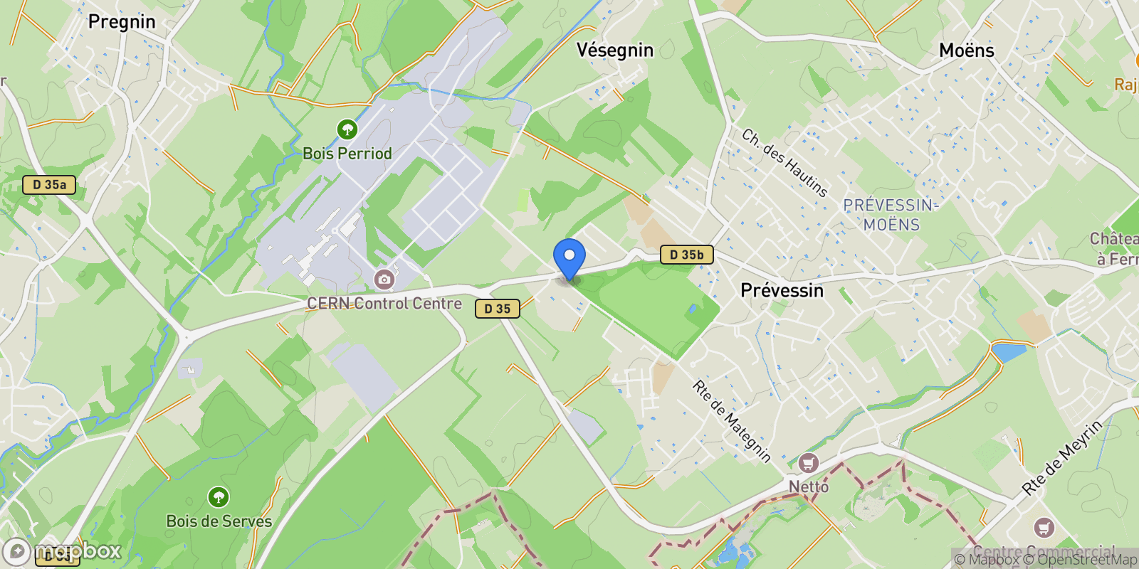 Map showing Prévessin-Moëns, Auvergne-Rhône-Alpes, France.
