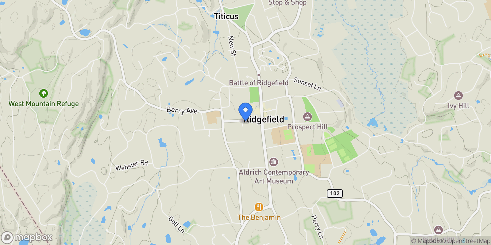 Map showing 27 Catoonah Street, Ridgefield, CT 06877, Ridgefield, Connecticut, United States.