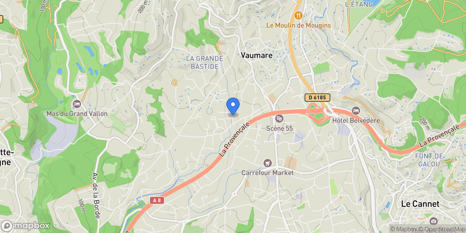 Map showing Mougins, Provence-Alpes-Côte d'Azur, France.