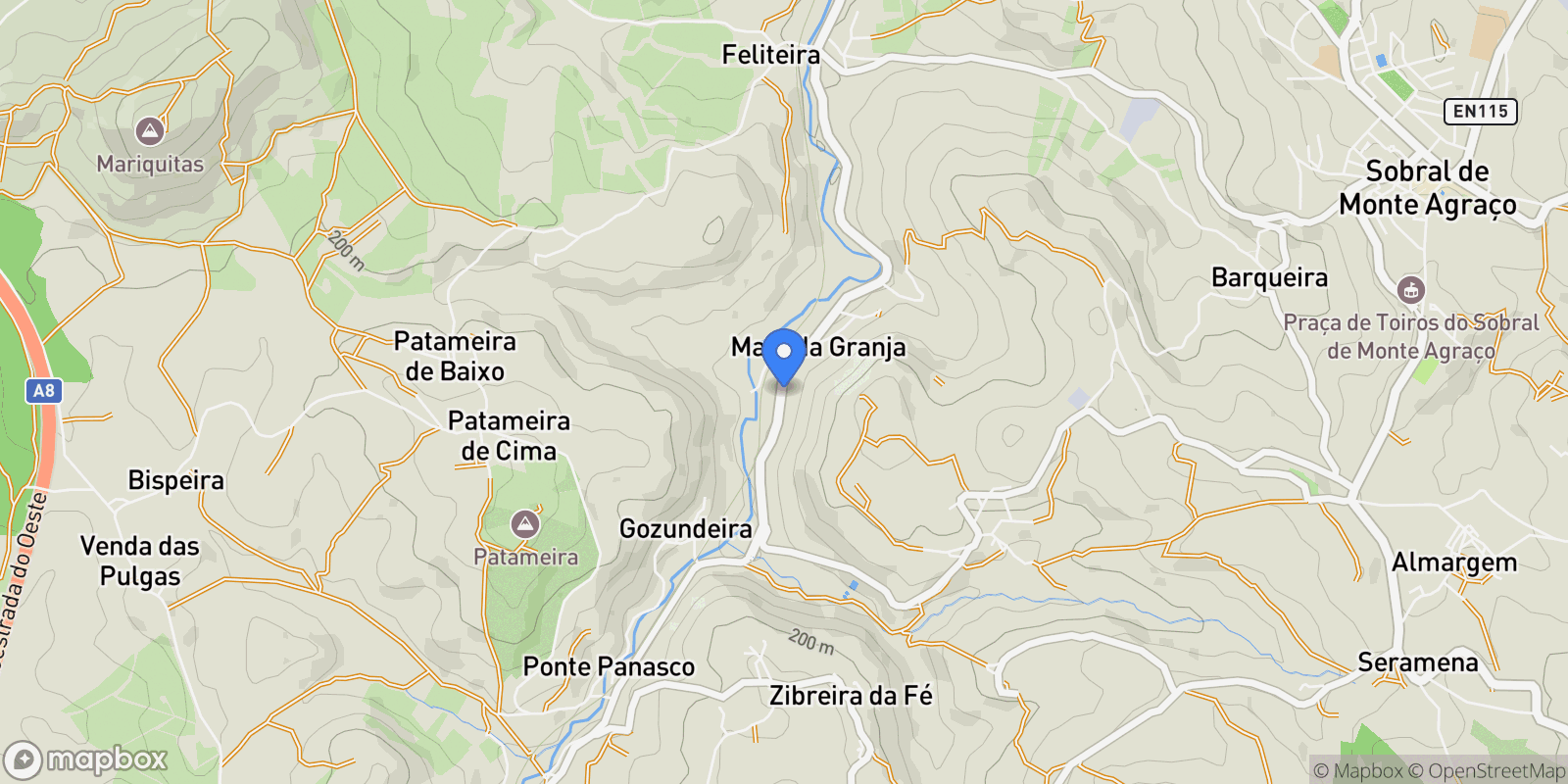 Map showing Sobral de Monte Agraco, Lisbon, Portugal.