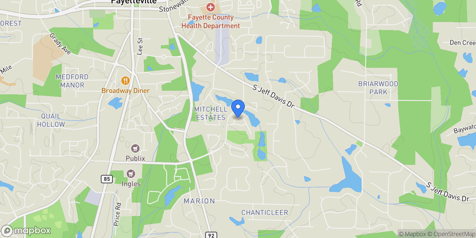 Map showing Fayetteville, Georgia, United States.