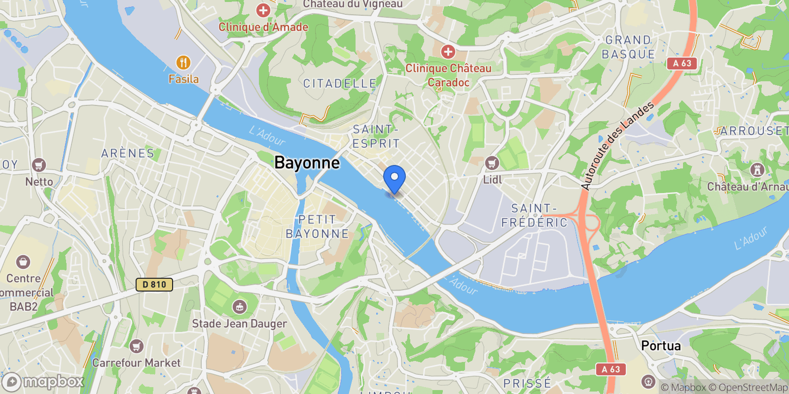 Map showing Bayonne, Nouvelle-Aquitaine, France.