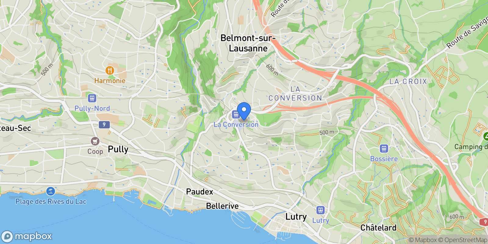 Map showing La Conversion, 1093 Lutry, Switzerland, Lutry, Vaud, Switzerland.