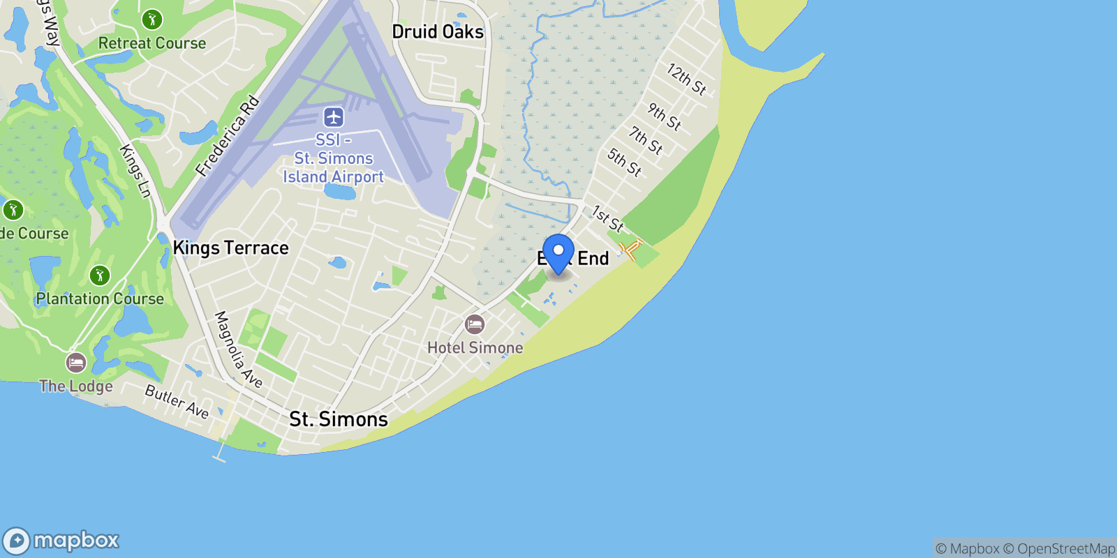Map showing St. Simons, Georgia, United States.