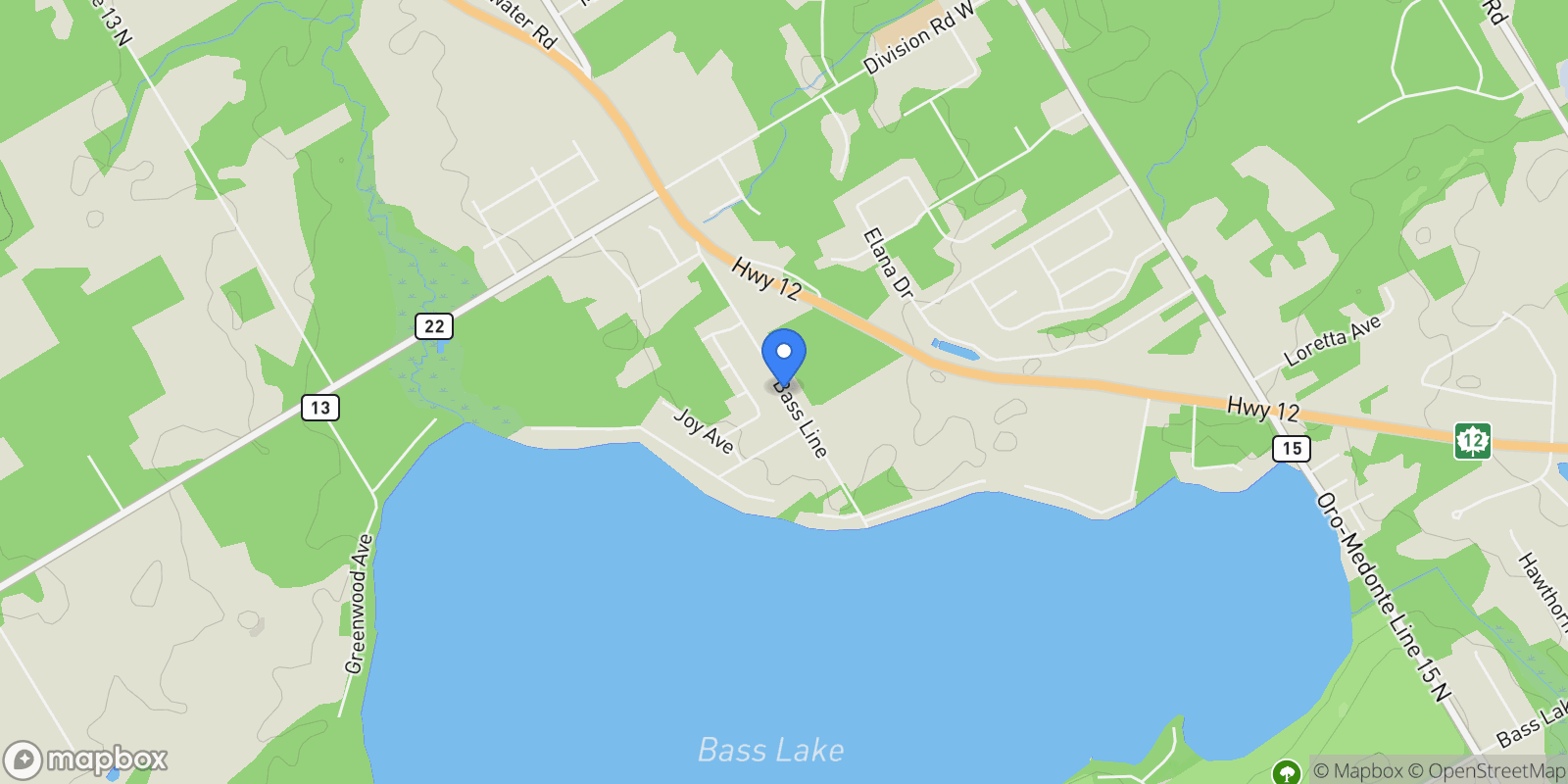 Map showing 129 Bass Line, Oro-Medonte, ON L3V 0J9, Medonte, Ontario, Canada.