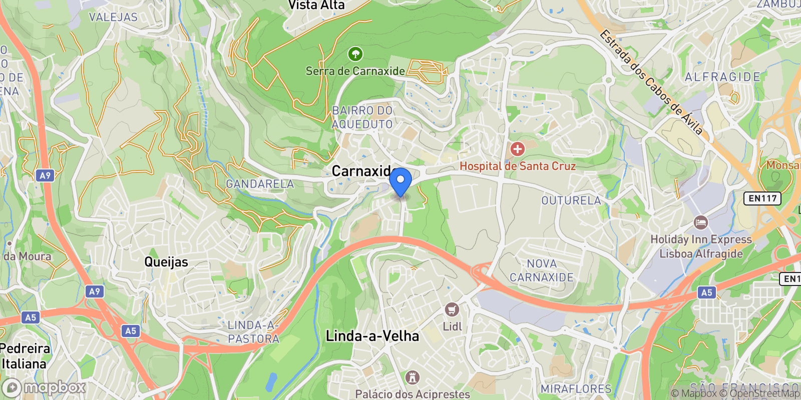 Map showing Rua Amélia Rey Colaço 43, Carnaxide, Portugal, Carnaxide e Queijas, Lisbon, Portugal.