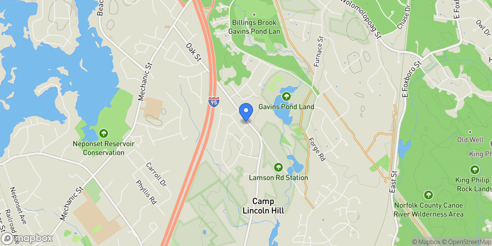 Map showing 89 Oak Street, Foxboro, MA 02035, Foxborough, Massachusetts, United States.
