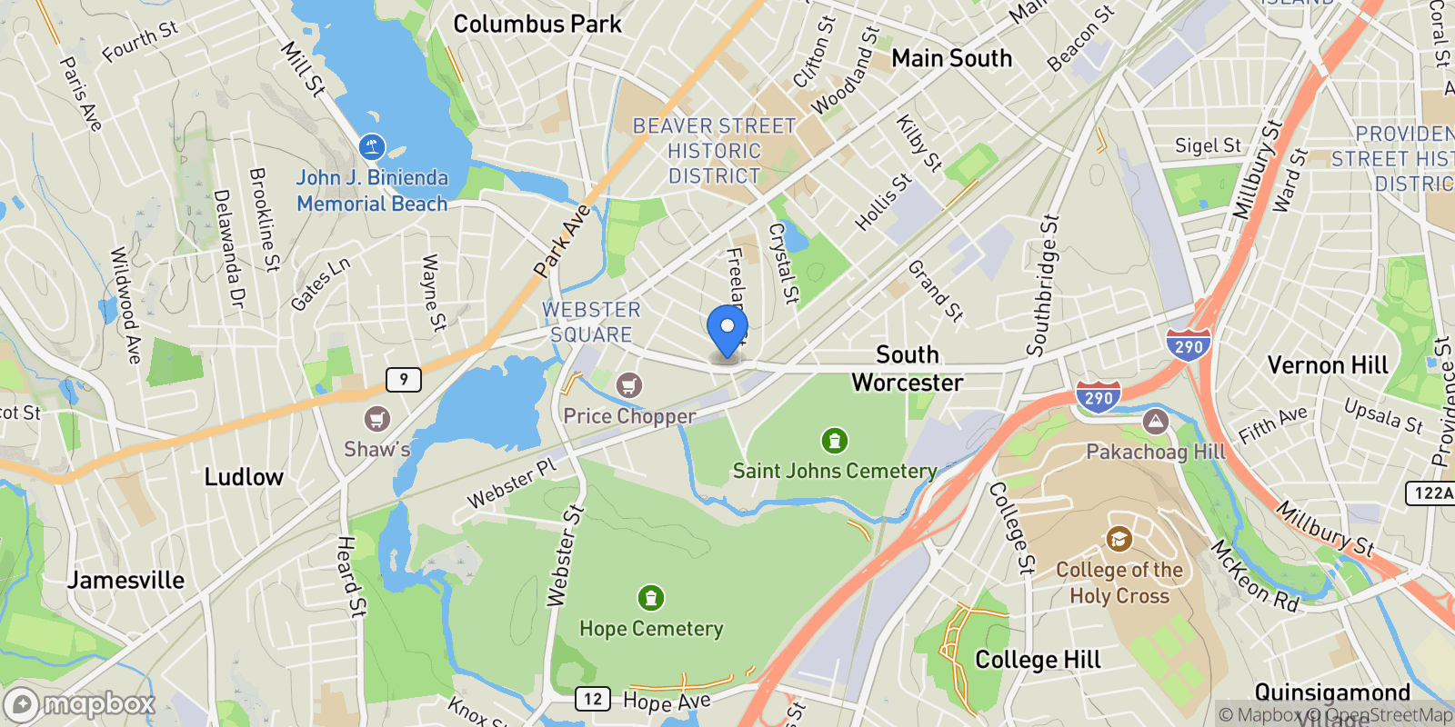 Map showing 141 Cambridge St, Worcester, MA 01603-2339, Worcester, Massachusetts, United States.