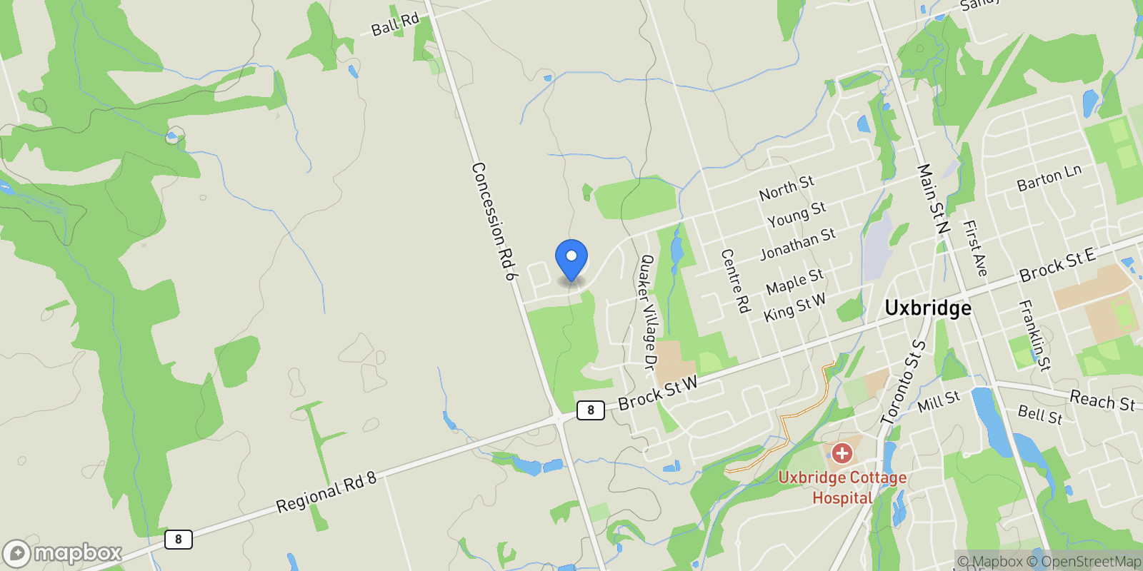 Map showing 4 Galloway Crescent, Uxbridge, Ontario, Canada.