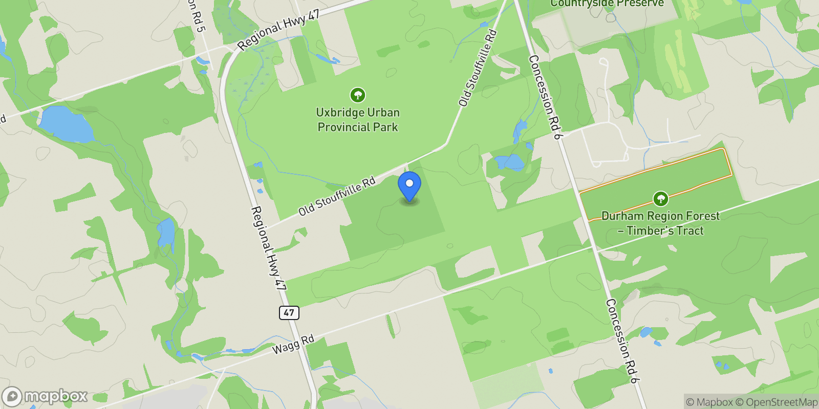 Map showing 547 Old Stouffville Road, Uxbridge, Ontario, Canada.