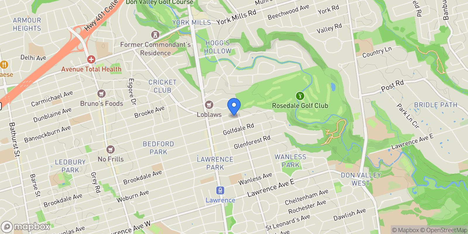 Map showing 72 Teddington Park Avenue, Toronto, Ontario, Canada.