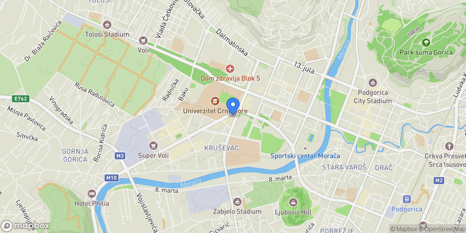 Map showing Capital Plaza, Podgorica, Podgorica, Podgorica Municipality, Montenegro.