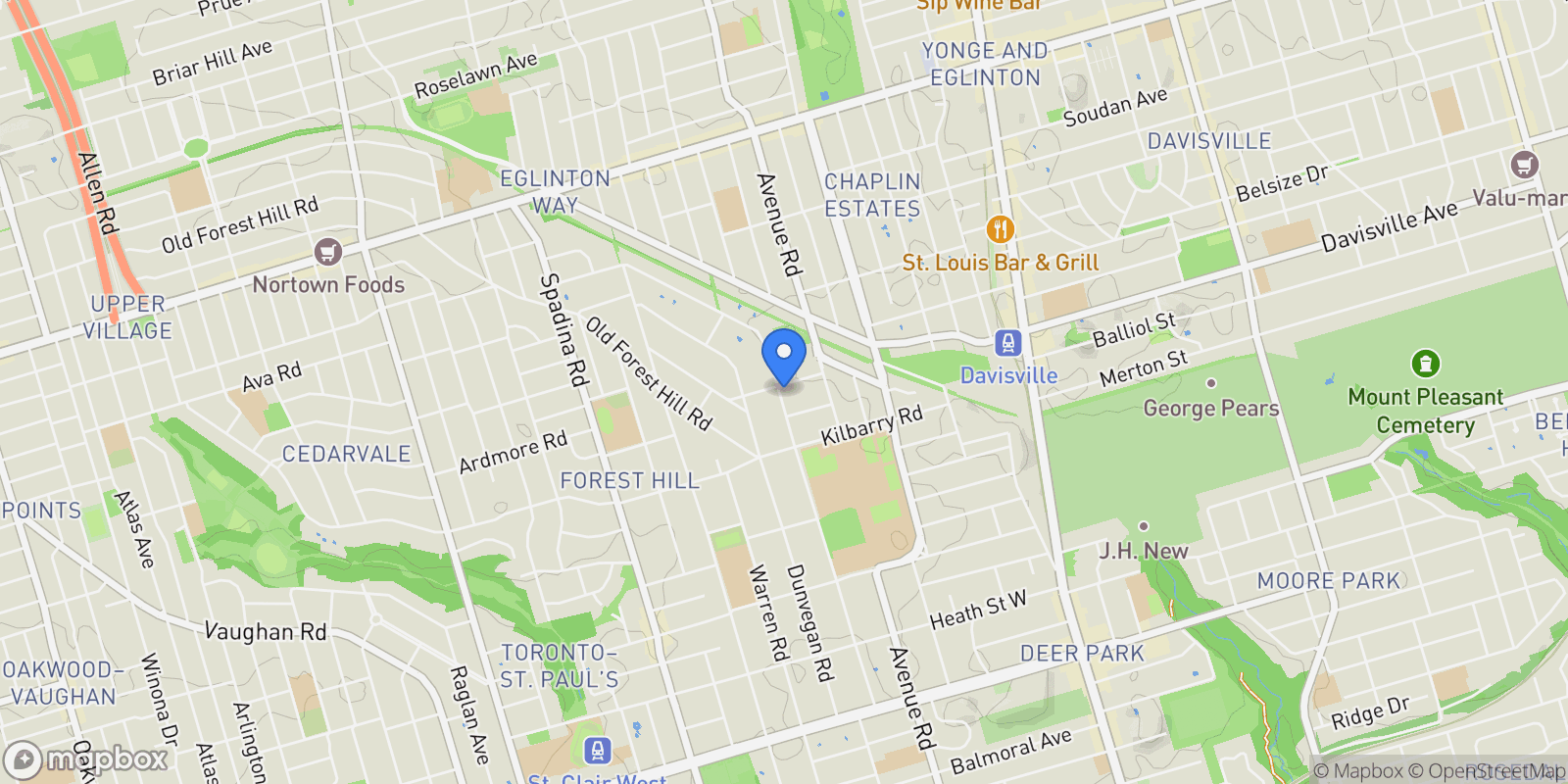 Map showing 157 Forest Hill Rd, Toronto, Ontario, Canada.