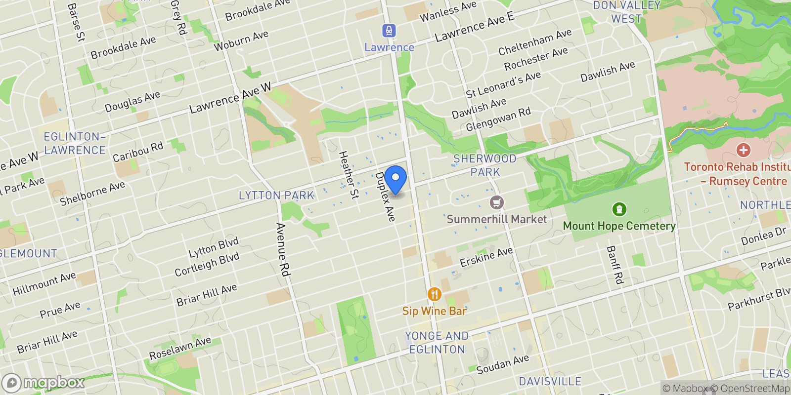 Map showing 23 Lytton Blvd, Toronto, Ontario, Canada.