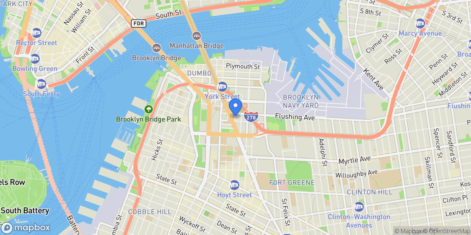 Map showing BRIDGE STREET, New York, New York, United States.