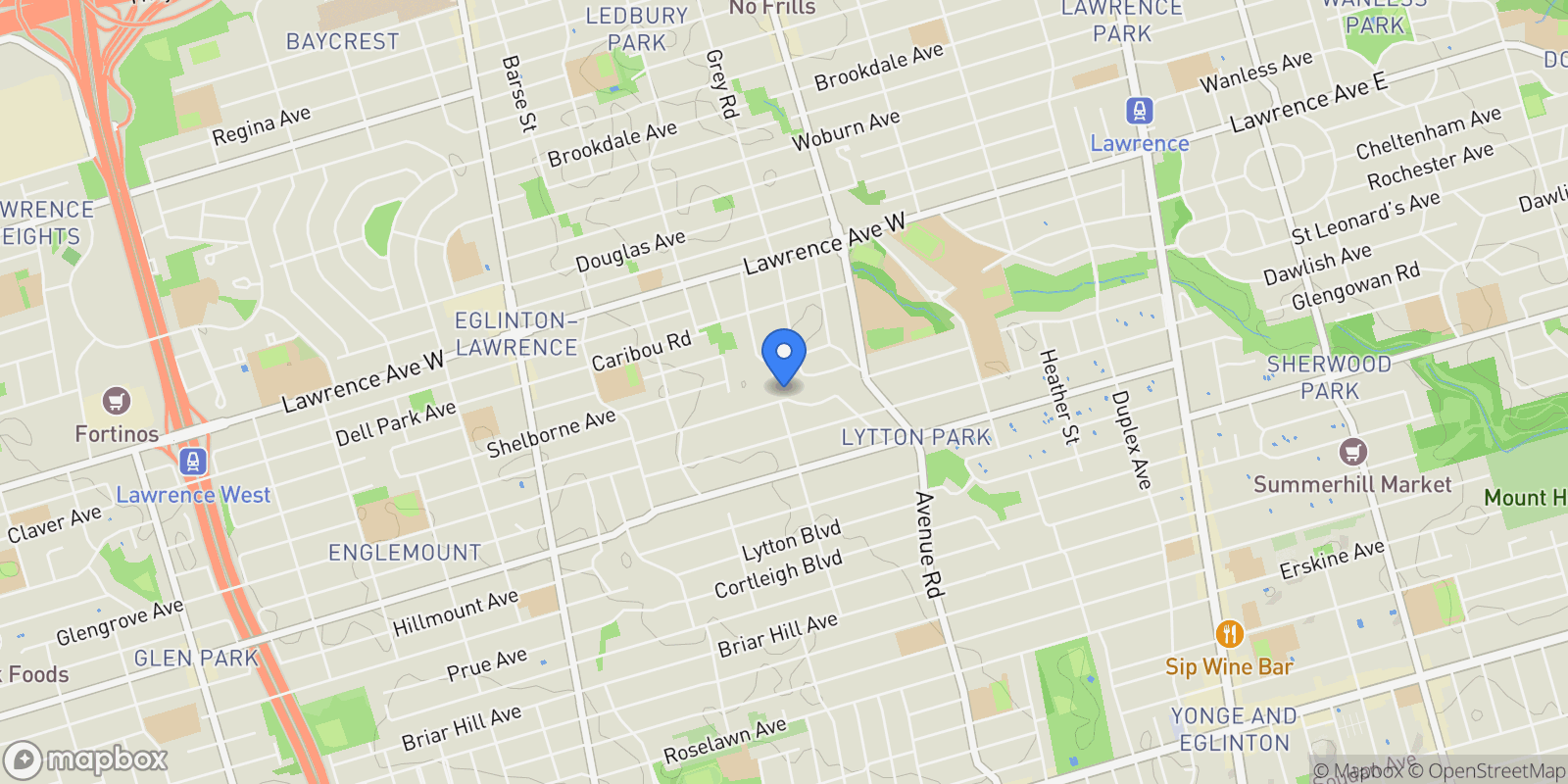 Map showing 113 Coldstream Avenue, Toronto, Ontario, Canada.