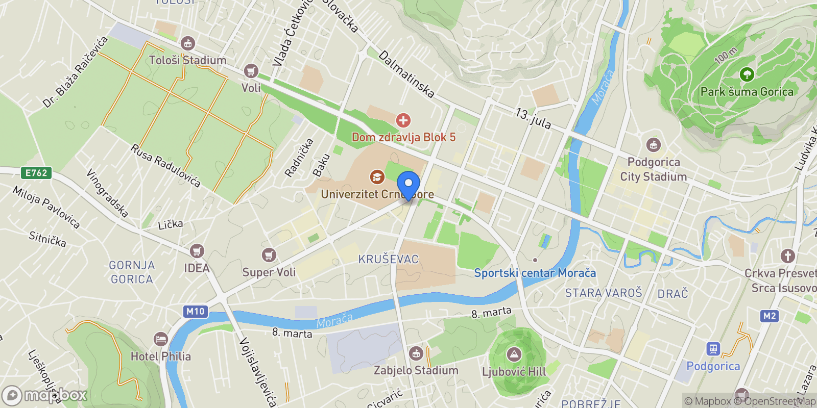 Map showing Capital Plaza, Podgorica, Podgorica, Podgorica Municipality, Montenegro.