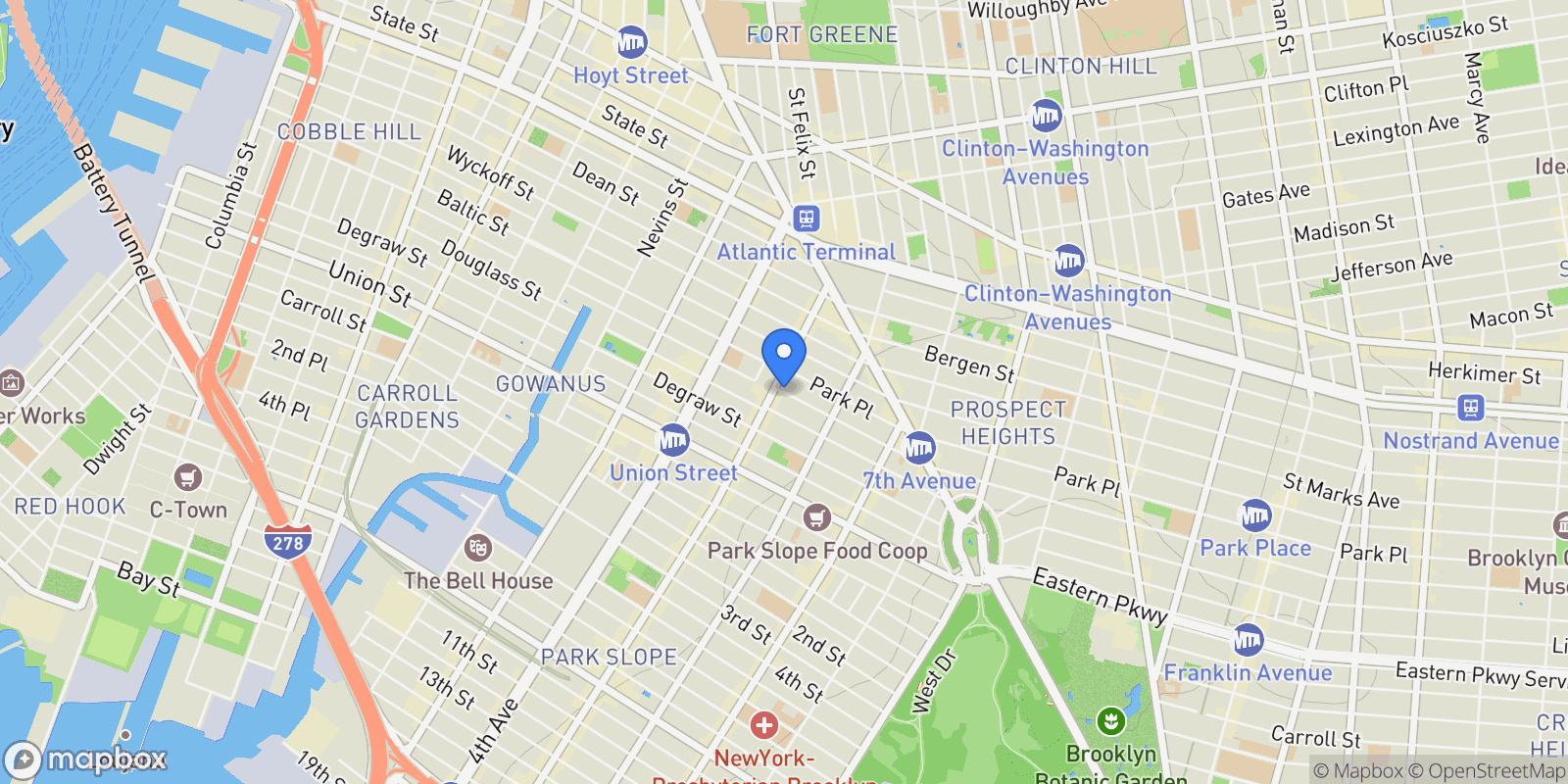 Map showing STERLING PLACE, New York, New York, United States.