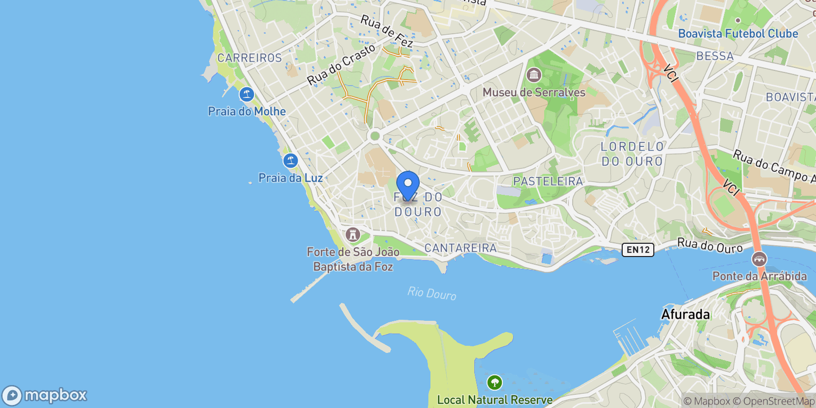 Map showing Rua Alegre, Aldoar, Foz do Douro e Nevogilde, Porto District, Portugal.