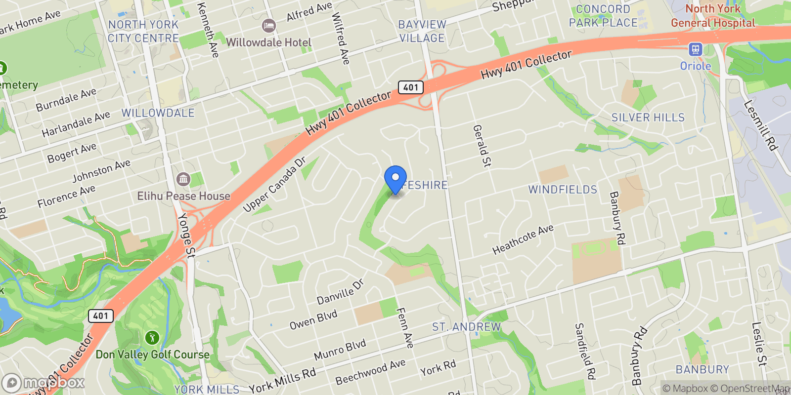 Map showing 52 Fifeshire Rd, Toronto, Ontario, Canada.