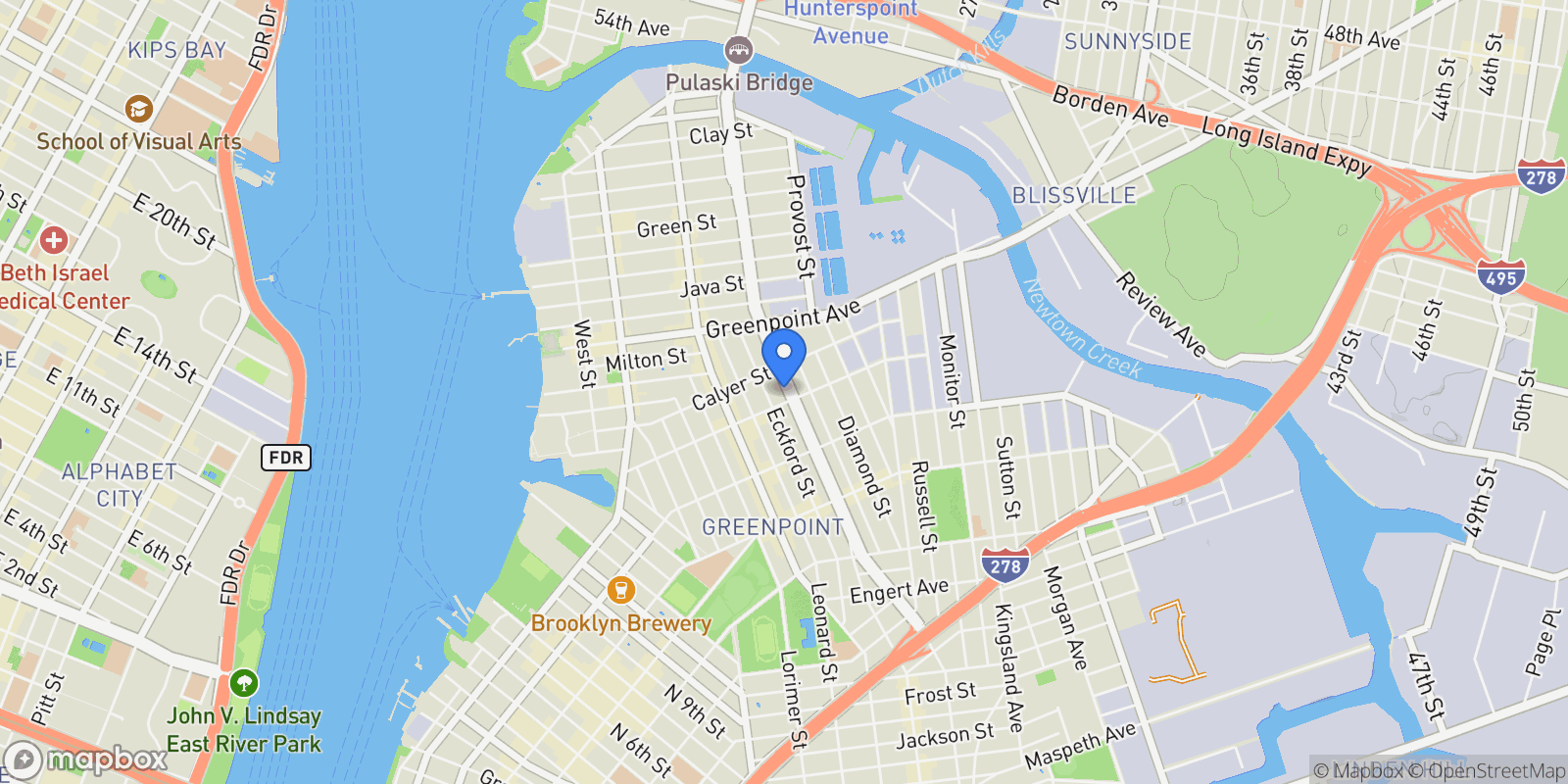 Map showing MCGUINNESS BOULEVARD, New York, New York, United States.