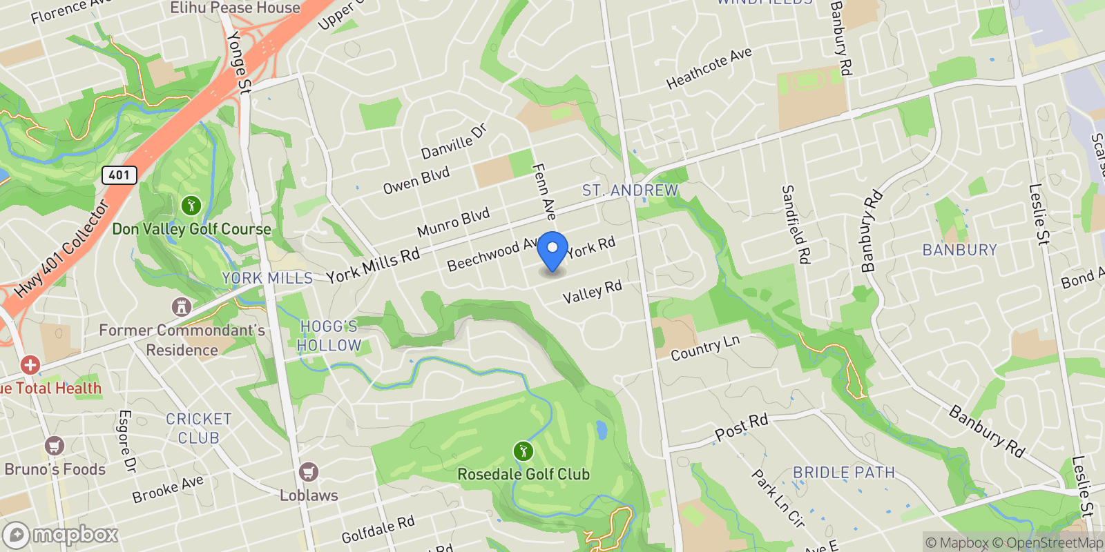 Map showing 106 Highland Crescent, Toronto, Ontario, Canada.
