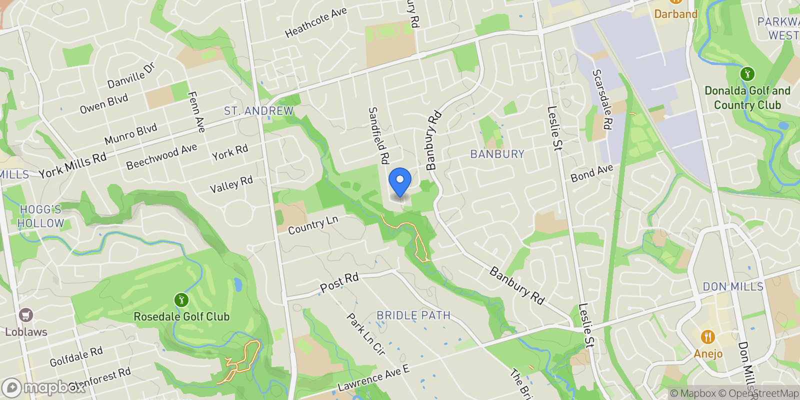 Map showing 27 Penwood Crescent, Toronto, Ontario, Canada.